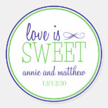 Love Is Sweet Labels (Navy Blue / Lime Green) Round Stickers