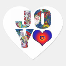 LOVE JOY COLORFUL HEARTS MUSICAL SANTA XMAS PARTY STICKER