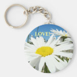 LOVE! keychain White Daisy Flowers Blue Sky Floral