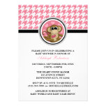 Love Monkey Pink & White Houndstooth Baby Shower Custom Announcements