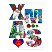 LOVE MUSICAL  SANTA XMAS PARTY POSTCARD