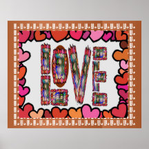 LOVE n Sweet Hearts on Golden Jewel Pattern Print