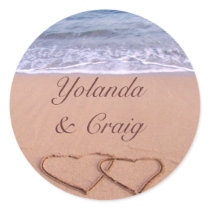 Love on the beach wedding stickers