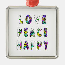 Love Peace Happy Flowers Christmas Tree Ornaments