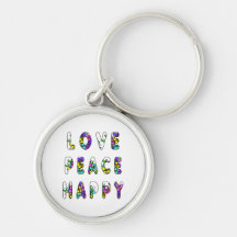 Love Peace Happy Flowers Key Chain