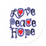 love peace hope round stickers
