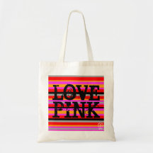 Love Pink Stripe Retro Tote Bag