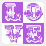 LOVE Purple and white square sticker
