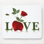 LOVE - RED HEART AND ROSE mousepads