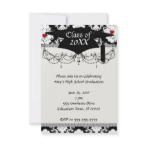 love red heart damask on white black graduation custom invite