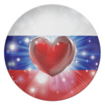 Love Russia flag heart background Party Plate