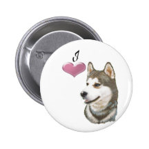 Love Siberian Husky Dog Art with 3D Heart Pin