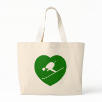 Love Skiing Green Heart Canvas Bags