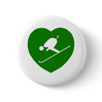 Love Skiing Green Heart Pins