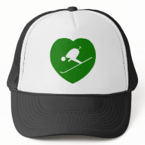 Love Skiing Green Heart Trucker Hat