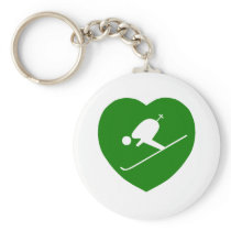 Love Skiing Green Heart Keychain
