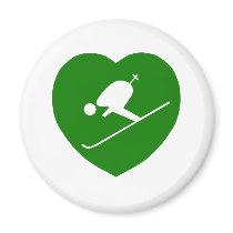 Love Skiing Green Heart Fridge Magnets