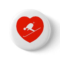 Love Skiing Red Heart Pinback Buttons