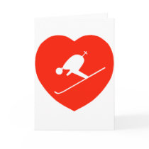 Love Skiing Red Heart Card