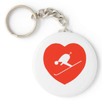 Love Skiing Red Heart Keychains