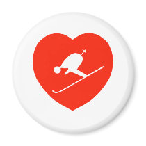 Love Skiing Red Heart Refrigerator Magnets