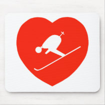 Love Skiing Red Heart Mouse Pad