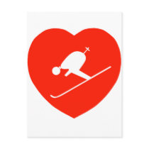 Love Skiing Red Heart Post Card