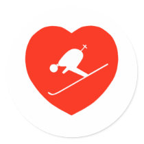 Love Skiing Red Heart Round Sticker