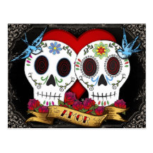 Love Skulls Day of the Dead Postcard