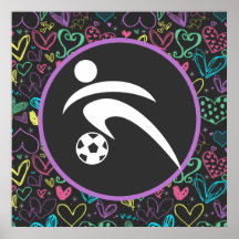 Love Soccer; Chalk Hearts, Colorful Poster