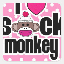 love Sock Monkey Square Stickers