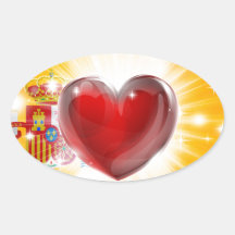 Love Spain flag heart background Oval Stickers