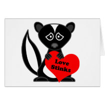 Love Stinks Cute Cartoon Skunk Holding Heart Greeting Card