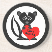 Love Stinks Cute Cartoon Skunk Holding Heart Beverage Coasters