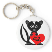 Love Stinks Cute Cartoon Skunk Holding Heart Keychain