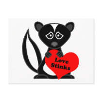Love Stinks Cute Cartoon Skunk Holding Heart Post Cards