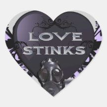 Love Stinks Heart with Gas Mask Heart Stickers