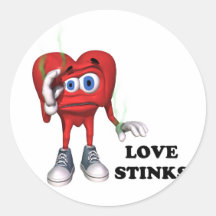 love stinks round sticker