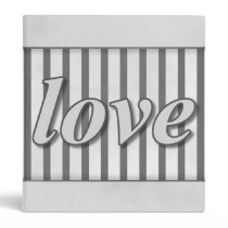 "Love" Striped Background Black and White binders