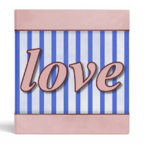 "Love" Striped Background Pink Red Blue binders