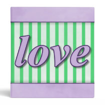 "Love" Striped Background Purple Green binders