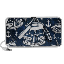 Love thy Neighbors retro Tattoo pattern in navy. haut-parleurs