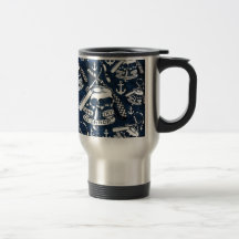 Love thy Neighbors retro Tattoo pattern in navy. Coffee Mug