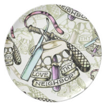Love thy neighbour hand drawn artwork pattern. dinner plates