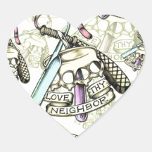 Love thy neighbour hand drawn artwork pattern. heart stickers