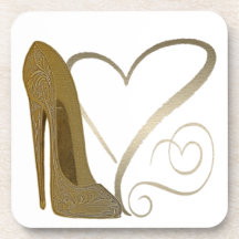 Love Vintage Stiletto Shoe and Hearts Beverage Coaster