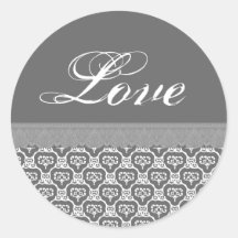 LOVE Wedding Gray and White Lace V03 Round Sticker