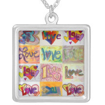 Love XOXO Art Word Painting Silver Necklace