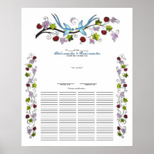 Lovebirds, 100 Guests Quaker Wedding Certiicate Print