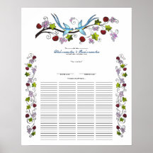 Lovebirds, 120 Guests Quaker Wedding Certiicate Poster